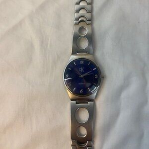 RARE Vintage CK Calvin Klein Watch Wristwatch Blue Face Silver Tone K22221